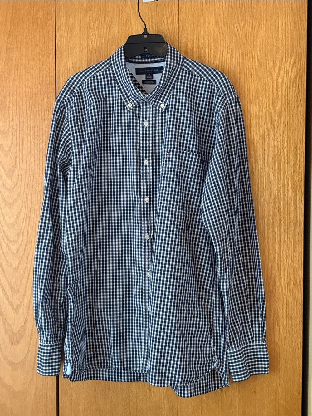 Tommy Hilfiger gingham check cotton poplin woven L 16.5-17 custom fit shirt men